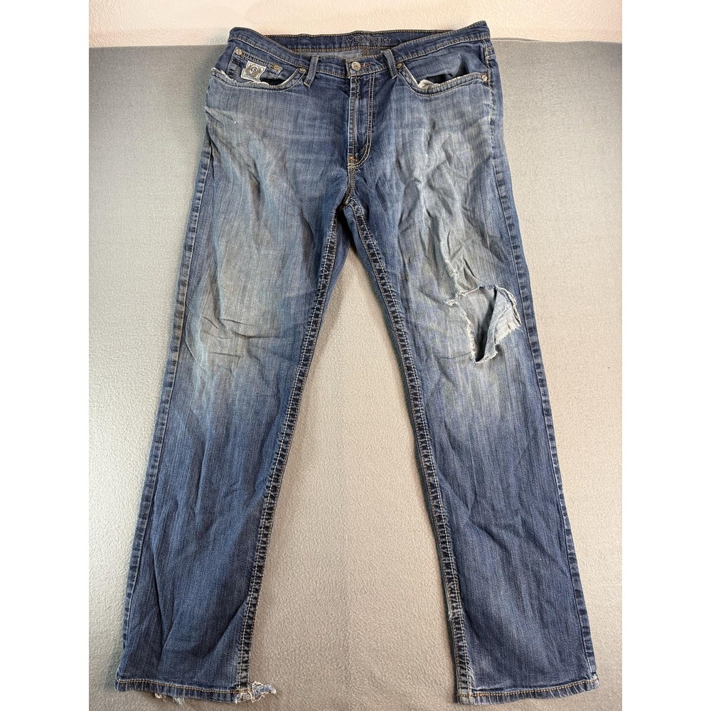 Cinch Up Jeans Mens 38x36 Med Wash Blue Relaxed Straight Distressed MB92834042